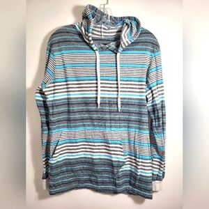 Blue Gear gray white and blue stripe hoodie women's M  #1974